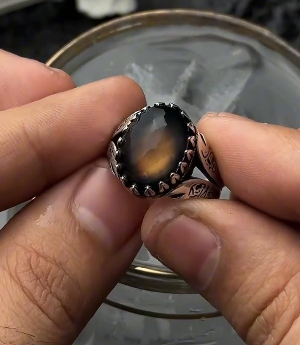 Yemeni Aqeeq Black Sterling Silver sword Ring