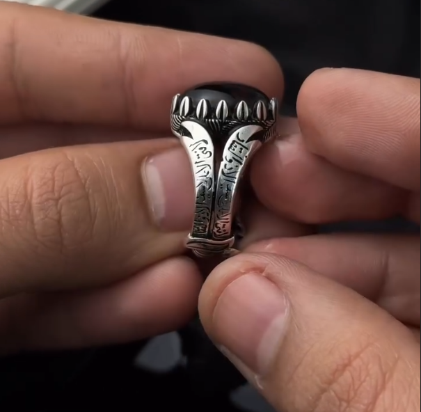 Yemeni Aqeeq Black Sterling Silver sword Ring