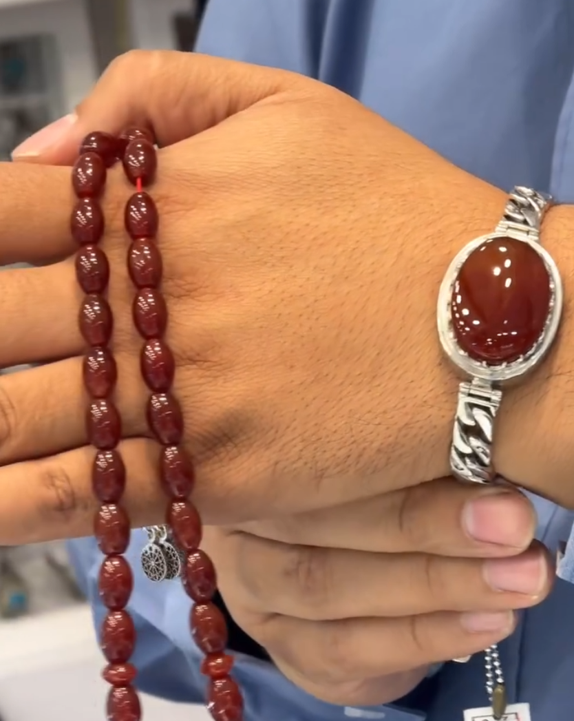 Miracle Red Agate Natural Stone Tesbih Red Aqeeq Bracelet (Hifazat ka Pathar)