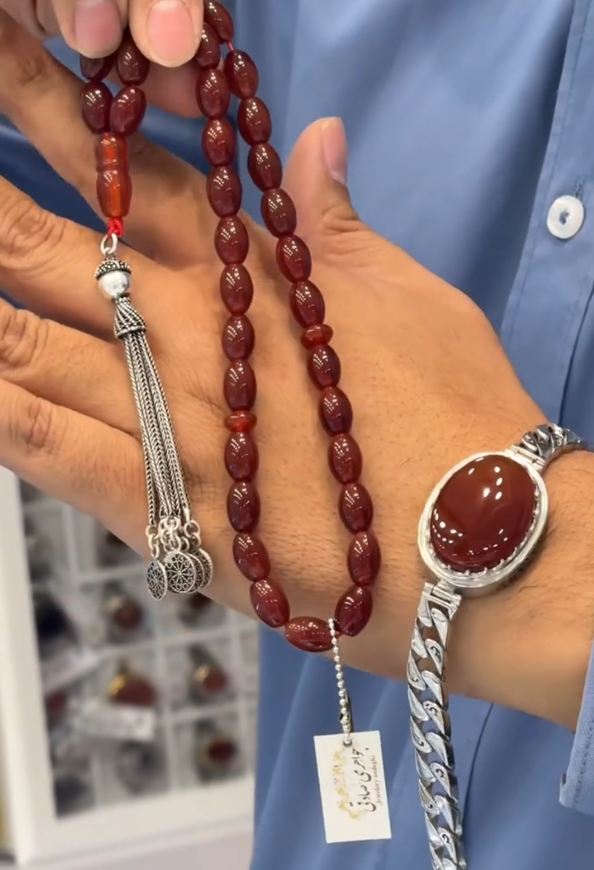 Miracle Red Agate Natural Stone Tesbih Red Aqeeq Bracelet (Hifazat ka Pathar)