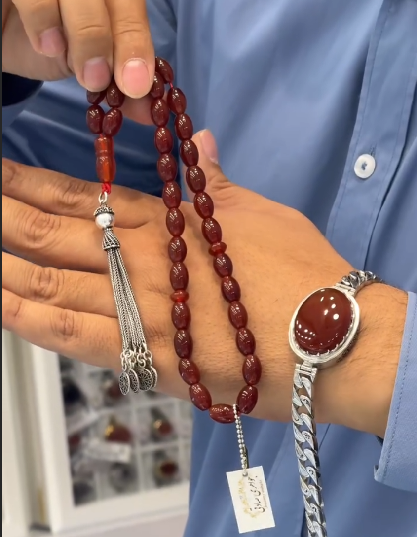 Miracle Red Agate Natural Stone Tesbih Red Aqeeq Bracelet (Hifazat ka Pathar)