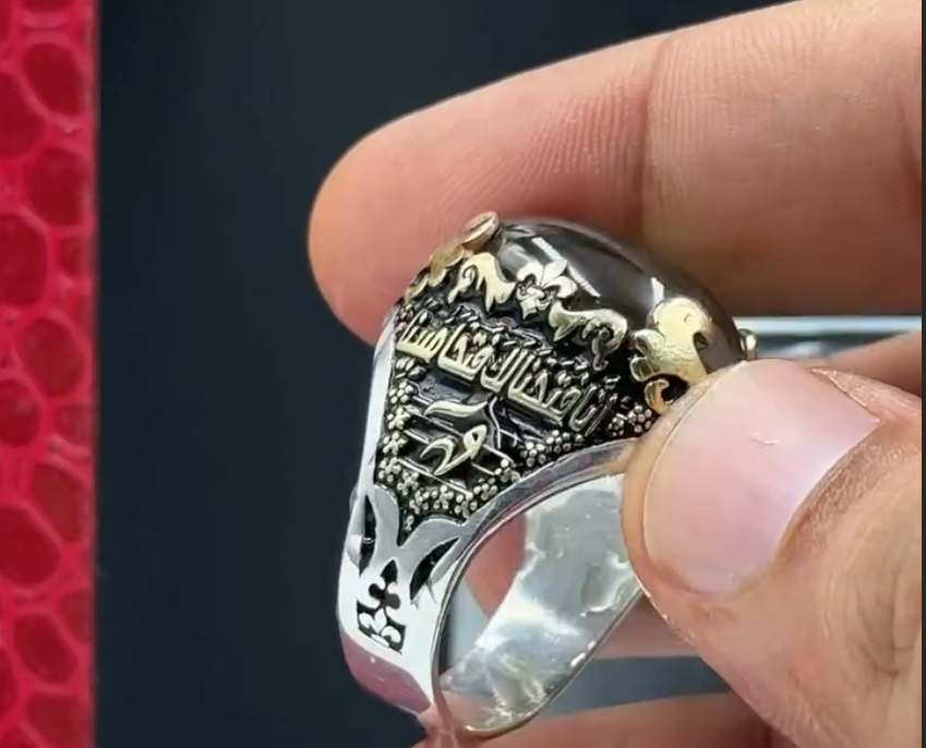 Original stone of Sharf Shams Aqeeq Italian silver Ring