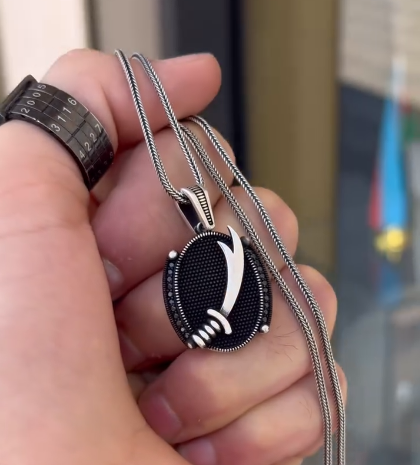 Prestige Zülfikar Hz. Ali Sterling Silver Men Necklace with Sword Design