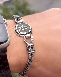 Silver Ali Zulfiqar Bracelet, 925 Curb Chain Men Bracelet, Engraved Chain Bracelet, Sword Zulfiqar Bracelet, Gift For Men