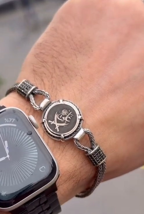 Silver Ali Zulfiqar Bracelet, 925 Curb Chain Men Bracelet, Engraved Chain Bracelet, Sword Zulfiqar Bracelet, Gift For Men