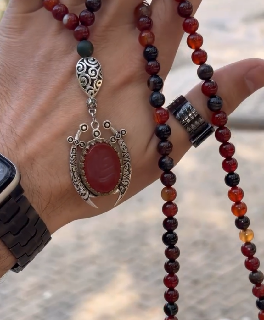 Prestige Hz. Ali Sulemani Dual Sword Aqeeq Tasbih – Shifa Ki Tasbeeh