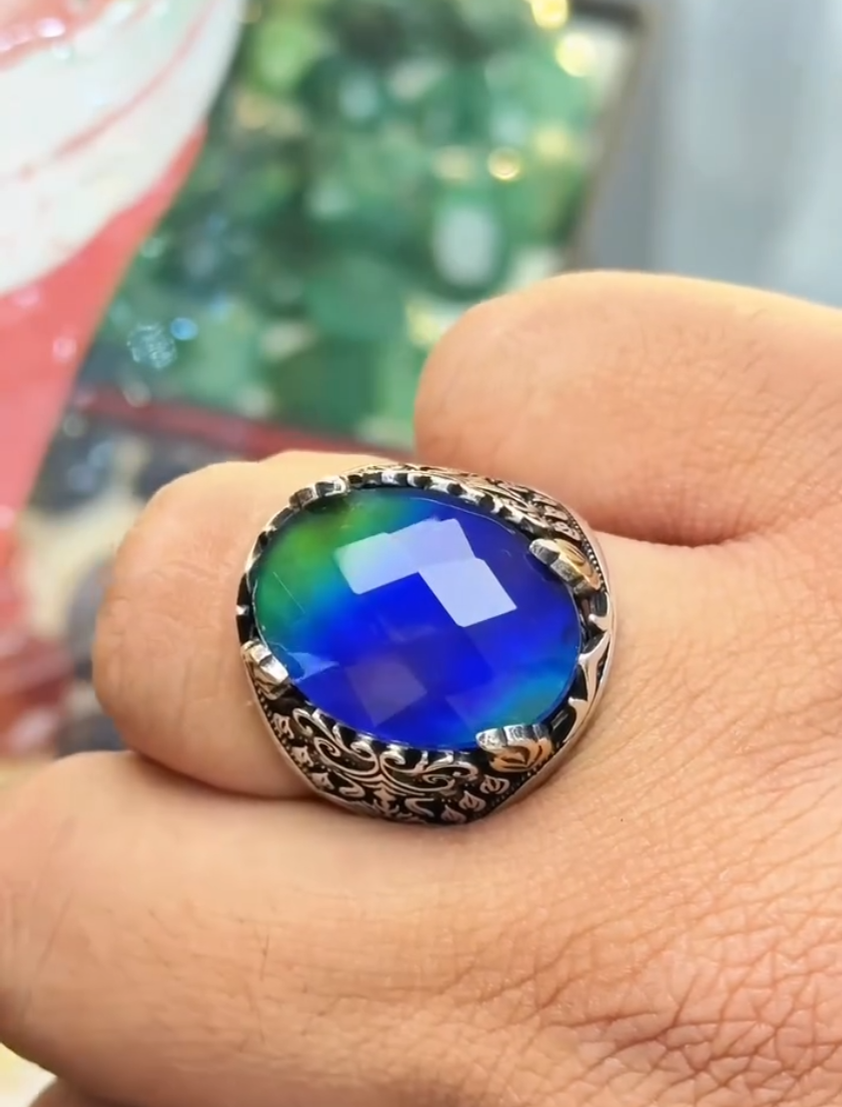 Natural Moonstone Stunning Colour Changing Stone Turkish Ring
