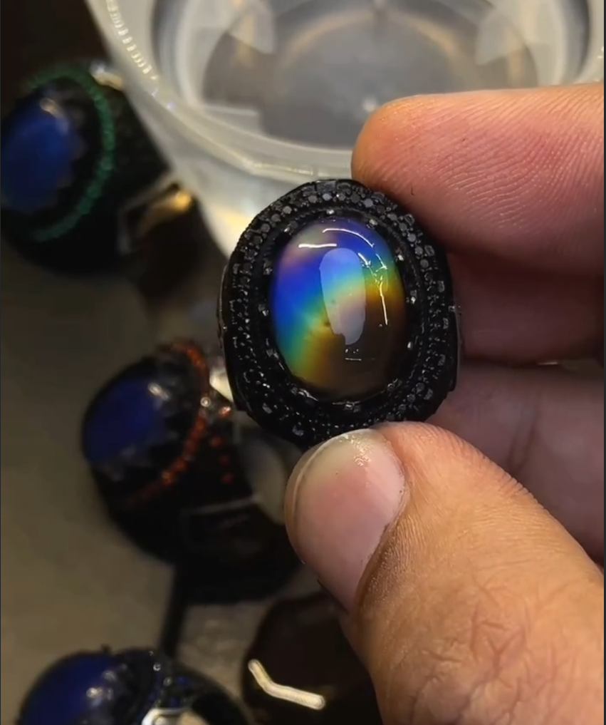 Men's Black Aquamarine premium Stone Color Change Silver – VIP Ring