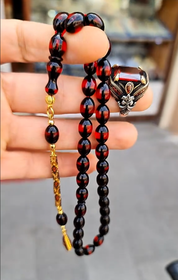 Real Amber Aqeeq Tesbih With Ring