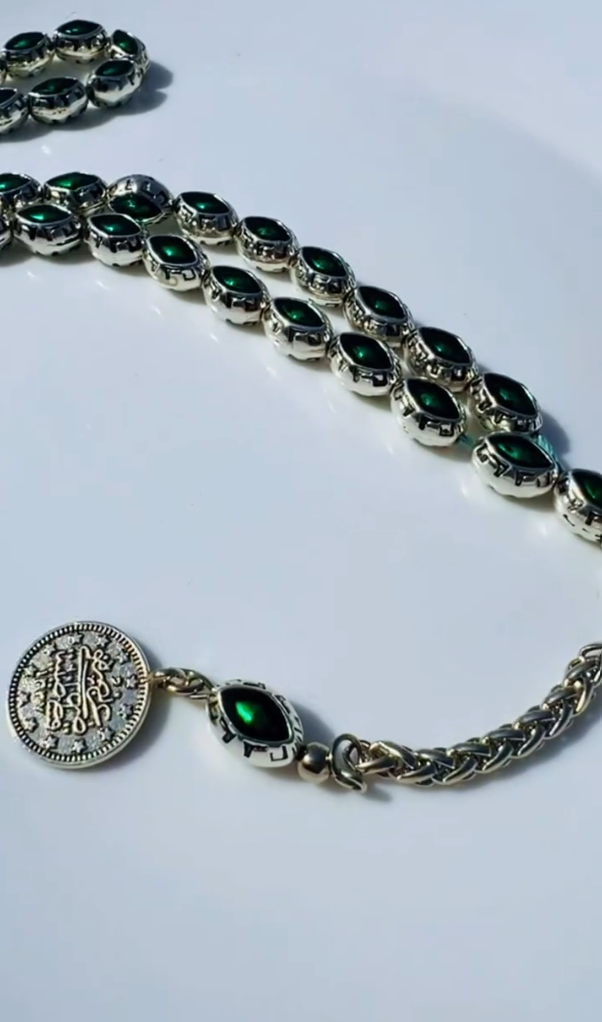 Silver Green Beads Tasbeeh